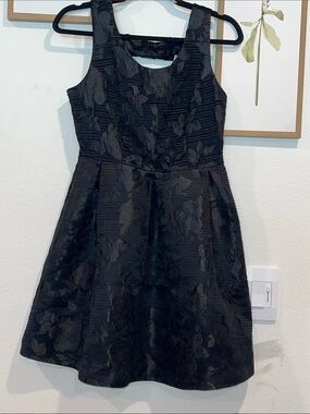 Women Black Textured Floral Party Dress